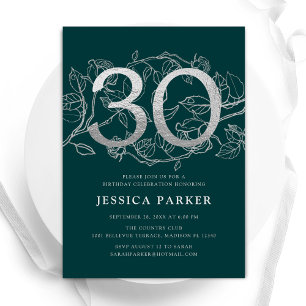 Elegant Emerald Green Silver 30th Birthday Invitation