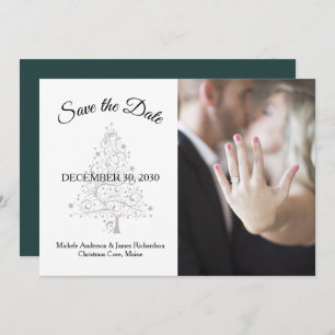 Elegant Emerald Green Silver Winter Wedding Photo Save The Date
