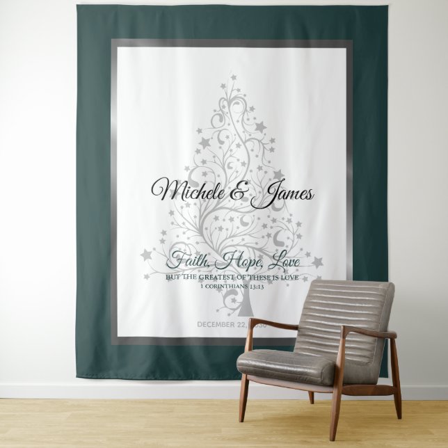Elegant Emerald Green Silver Winter Wedding Tapestry (In Situ)