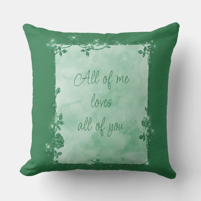 Elegant Emerald Green Sparkle Frame Valentine  Cushion (Front)