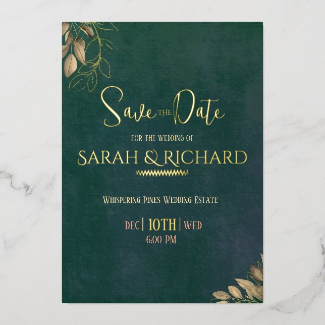 Elegant Emerald Green Velvet Save the Date  (Front)