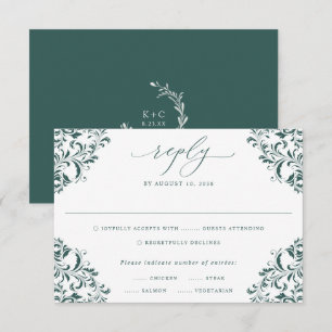 Elegant Emerald Green Vintage Classic Wedding RSVP Card