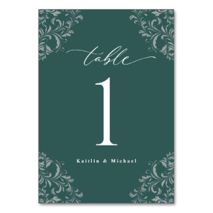 Elegant Emerald Green Vintage Small Wedding Table Number
