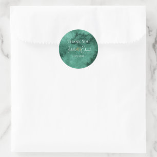 Elegant Emerald Green Watercolor Wash Names Classic Round Sticker