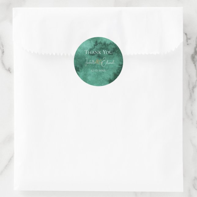 Elegant Emerald Green Watercolor Wash Names Classic Round Sticker (Bag)