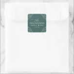 Elegant Emerald Green Wedding Classic Square Sticker<br><div class="desc">These elegant emerald green wedding favour stickers are perfect to seal your wedding favour bags or to put on other wedding favours. They feature a vintage emerald green corners design with elegant text.</div>