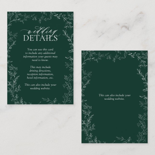 Elegant Emerald Green Wedding Details Enclosure (Front/Back)