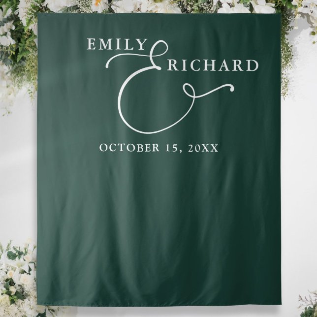 Elegant Emerald Green Wedding Photo Backdrop Tapestry (Creator Uploaded)