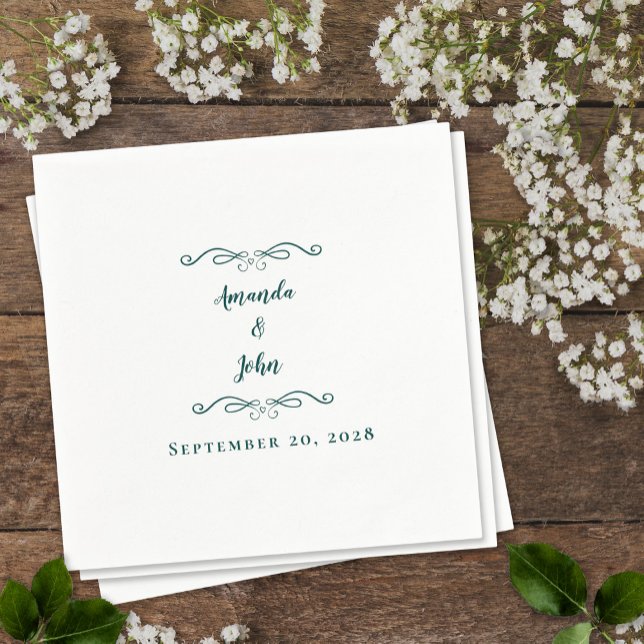 Elegant Emerald Green Wedding Reception Names Date Napkin (Creator Uploaded)
