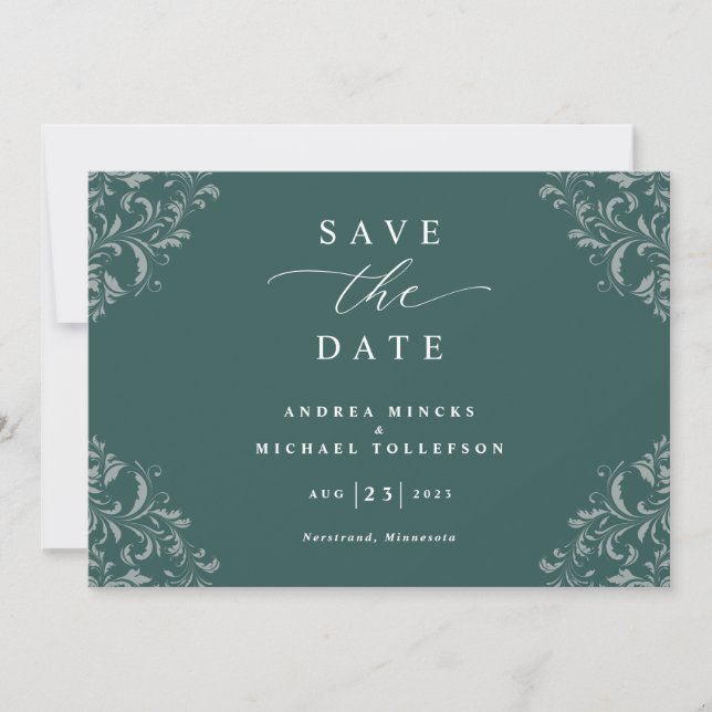 Elegant Emerald Green Wedding Save The Date (Front)