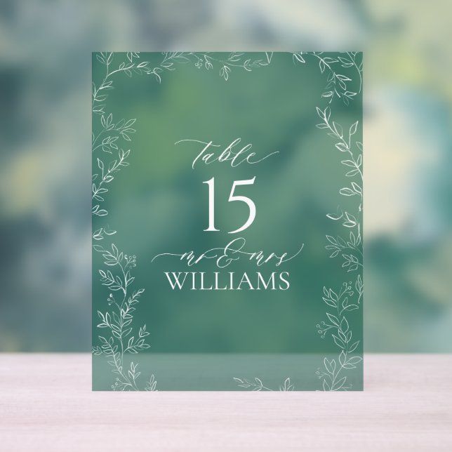 Elegant Emerald Green Wedding Table Number Acrylic Sign (Neutral)