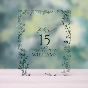 Elegant Emerald Green Wedding Table Number Acrylic Sign