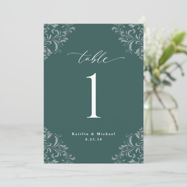 Elegant Emerald Green Wedding Table Numbers Cards (Standing Front)