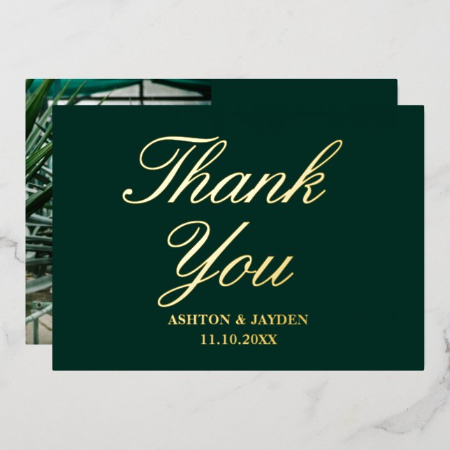 Elegant Emerald Green Wedding Thank You Real Gold (Front/Back)