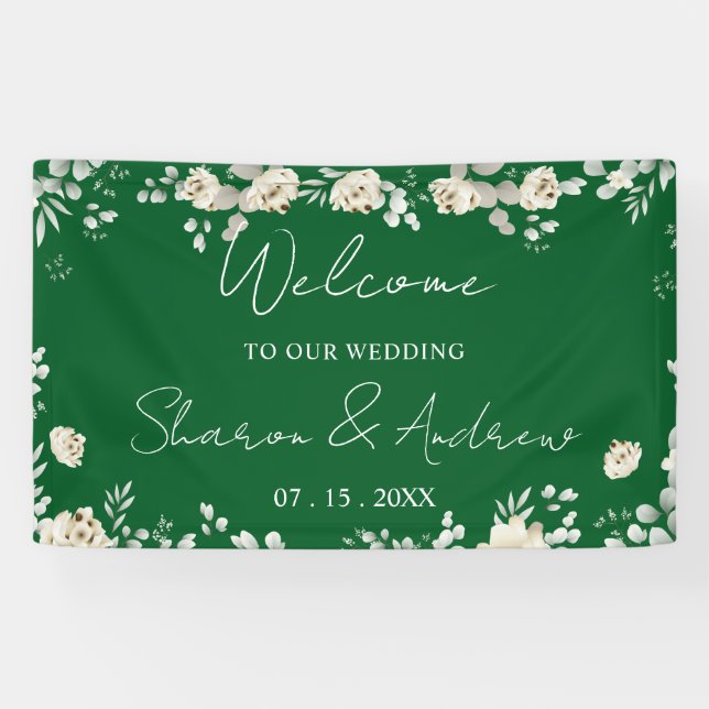 Elegant Emerald Green Wedding Welcome Banner (Horizontal)