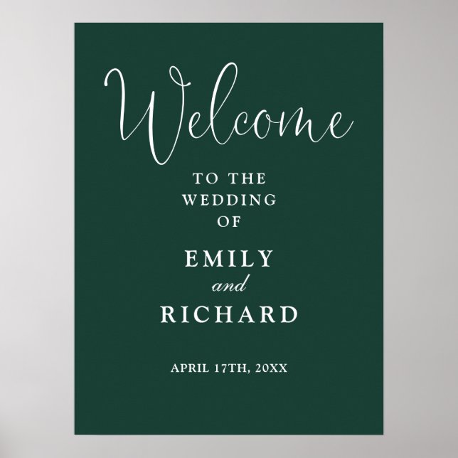 Elegant Emerald Green Wedding Welcome Sign (Front)