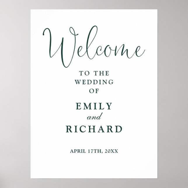 Elegant Emerald Green Wedding Welcome Sign (Front)