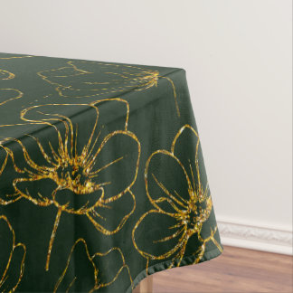 Elegant Emerald Green with Gold Floral Table Cloth