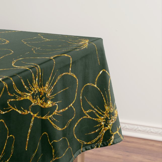 Elegant Emerald Green with Gold Floral Table Cloth (In Situ)