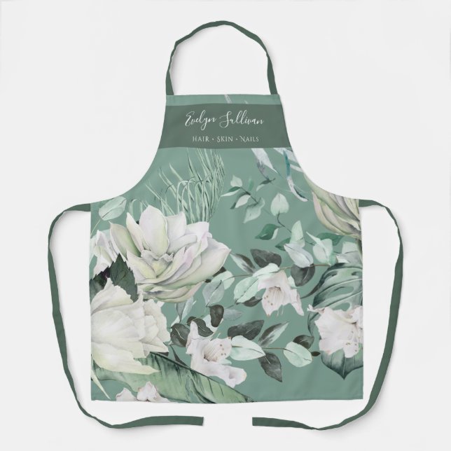 Elegant Emerald Greenery Beauty Professional Apron (Front)