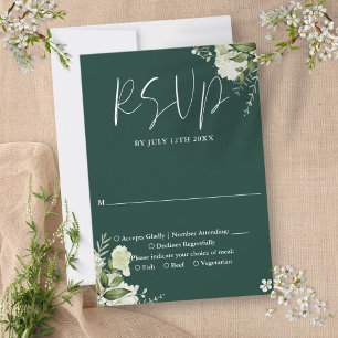 Elegant Emerald Greenery Floral Wedding RSVP Card