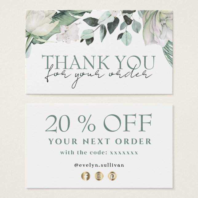 elegant emerald greenery thank you discount card (Front & Back)