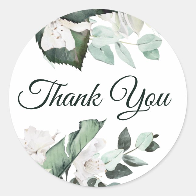 elegant emerald greenery thank you sticker (Front)