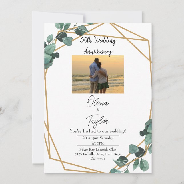 Elegant Emerald Greenery Wedding Anniversary  Invitation (Front)