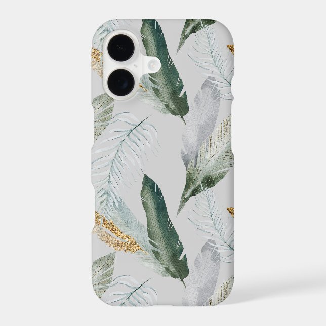 Elegant Emerald & Grey Watercolor Feathers (Back)