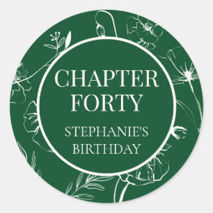 Elegant Emerald Ivory Floral Chapter 40th Birthday Classic Round Sticker