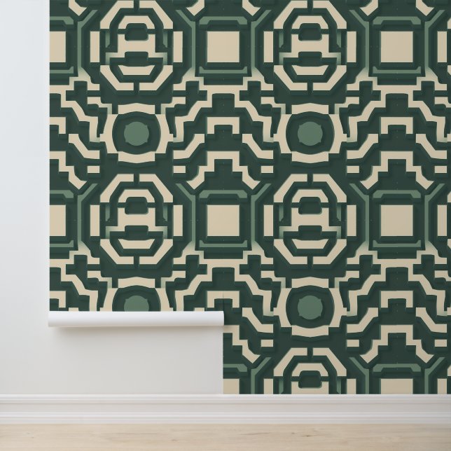Elegant Emerald Labyrinth: Modern Geometric Wallpaper (Application)