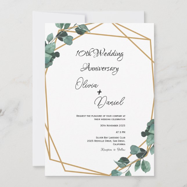 Elegant Emerald Leaf Wedding Anniversary  Invitation (Front)
