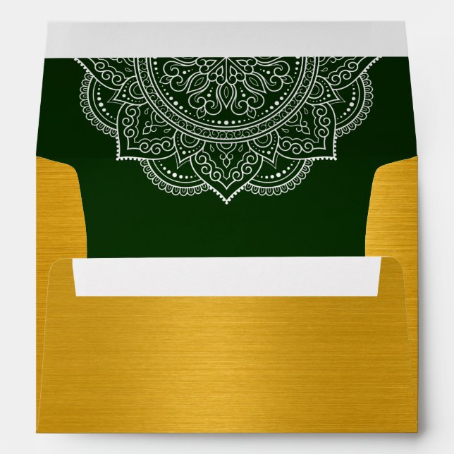 Elegant Emerald Paisley Indian Wedding Invitation Envelope (Back (Bottom))