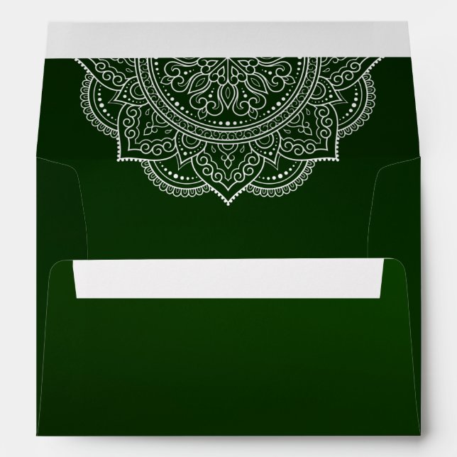 Elegant Emerald Paisley Indian Wedding Invitation  Envelope (Back (Bottom))