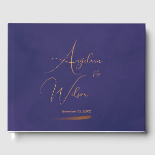 Elegant Emerald Purple and Gold Script Wedding Guest Book