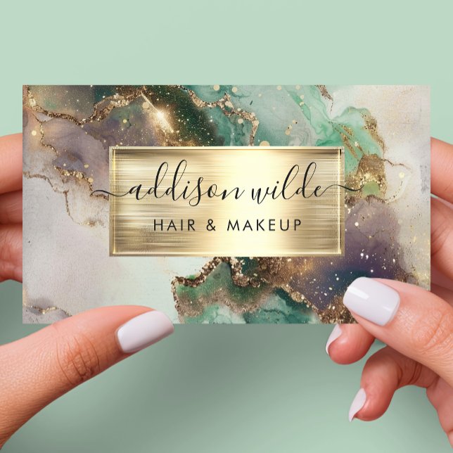Elegant Emerald Purple And Gold Watercolor Marble Business Card (Creator Uploaded)