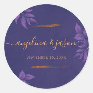 Elegant Emerald Purple & Gold Eucalyptus Wedding  Classic Round Sticker