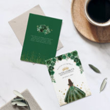Elegant Emerald Quinceañera Floral Faux Foil