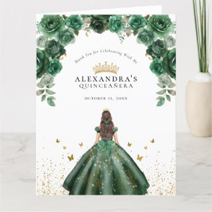 Elegant Emerald Quinceañera Floral Faux Foil Thank You Card