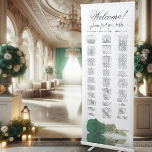 Elegant Emerald Rose Alphabetical Seating Chart Retractable Banner