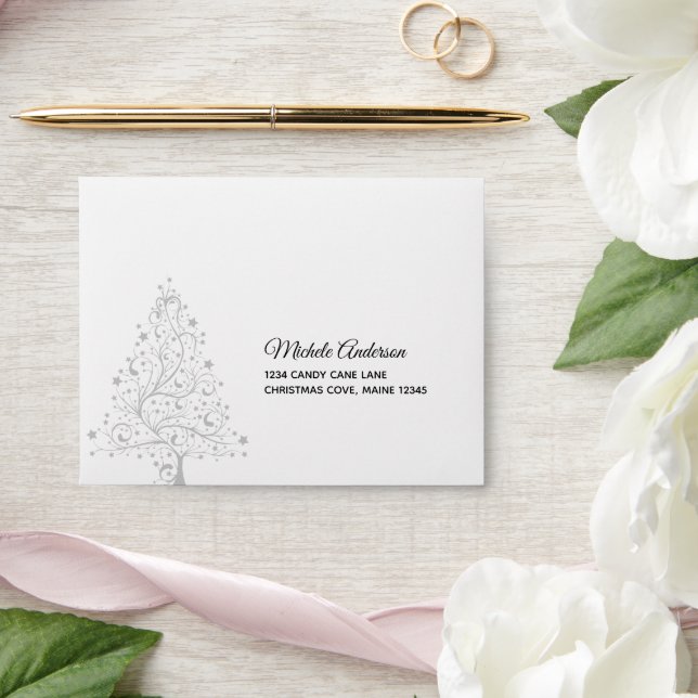 Elegant Emerald Silver Winter Holiday Wedding RSVP Envelope (Wedding)
