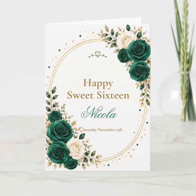 Elegant Emerald Sweet 16 Card (Front)