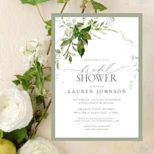 Elegant Emerald & Taupe Watercolor Bridal Shower Invitation