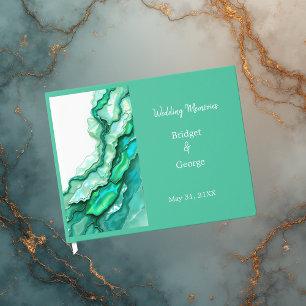 Elegant Emerald Teal Marble Watercolor Wedding Guest Book