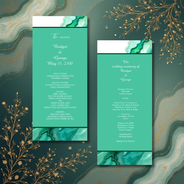 Elegant Emerald Teal Marble Watercolor Wedding Programme (Creator Uploaded)