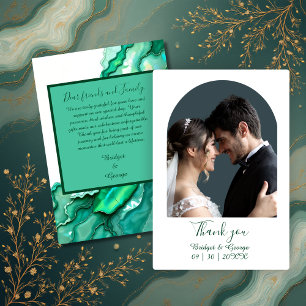 Elegant Emerald Teal Marble Watercolor Wedding Thank You Card