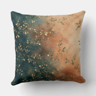 Elegant Emerald Teal & Rust Gold Botanical Throw P Cushion