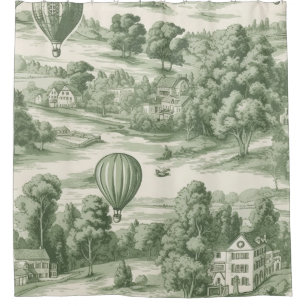 Elegant Emerald Toile de Jouy Landscape Pattern Shower Curtain