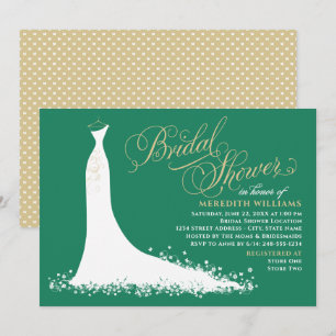 Elegant Emerald Wedding Gown Bridal Shower Invitation