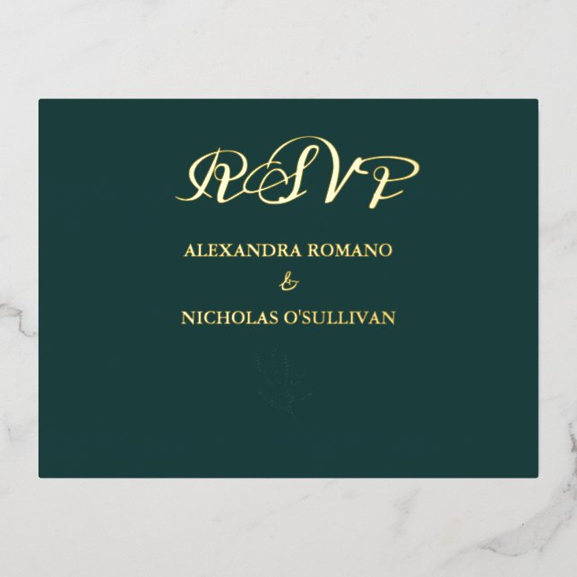 Elegant Emerald Wedding Meal Choice RSVP Foil Card (Front)
